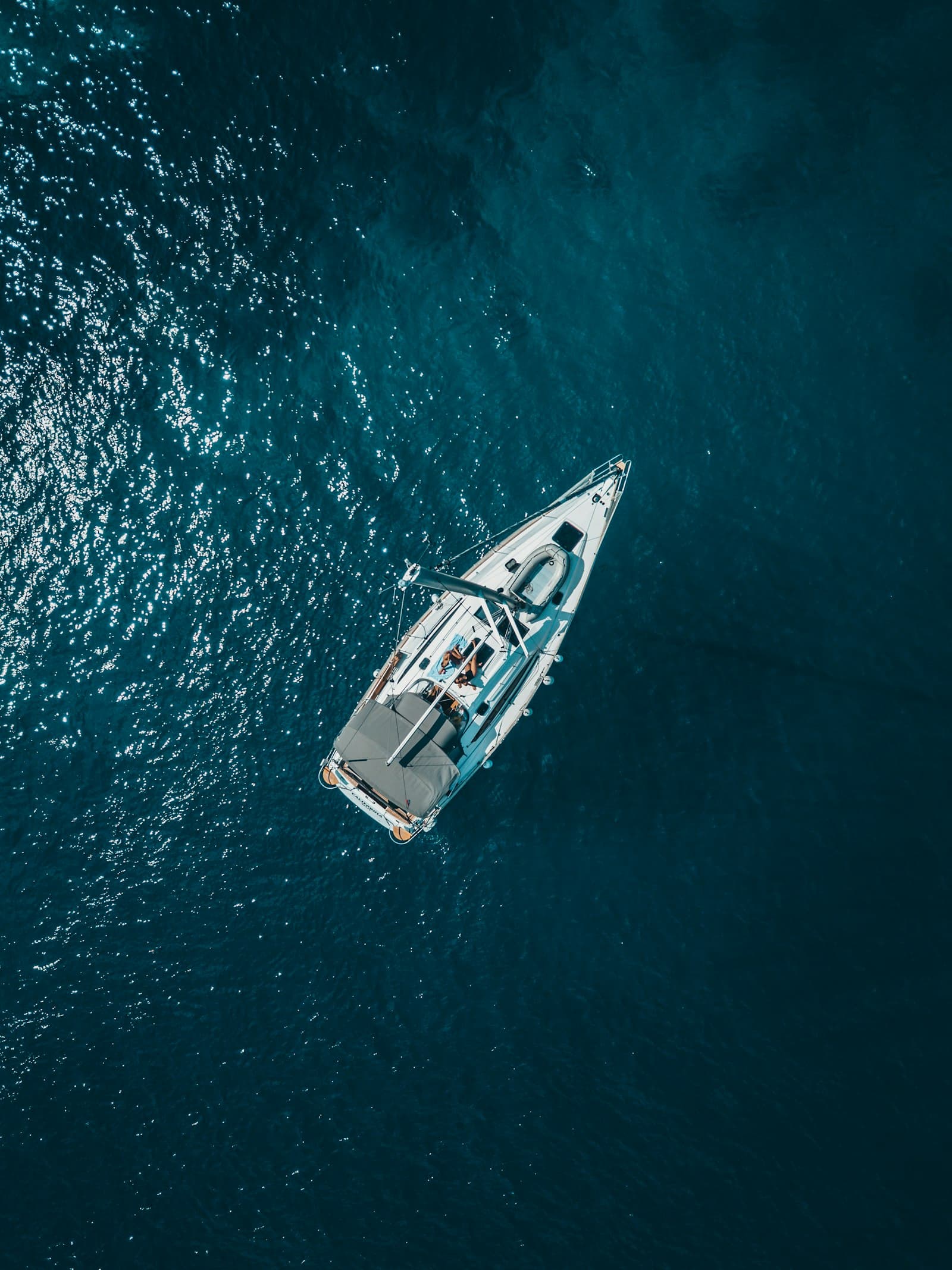 Monohull under sail, aerial view