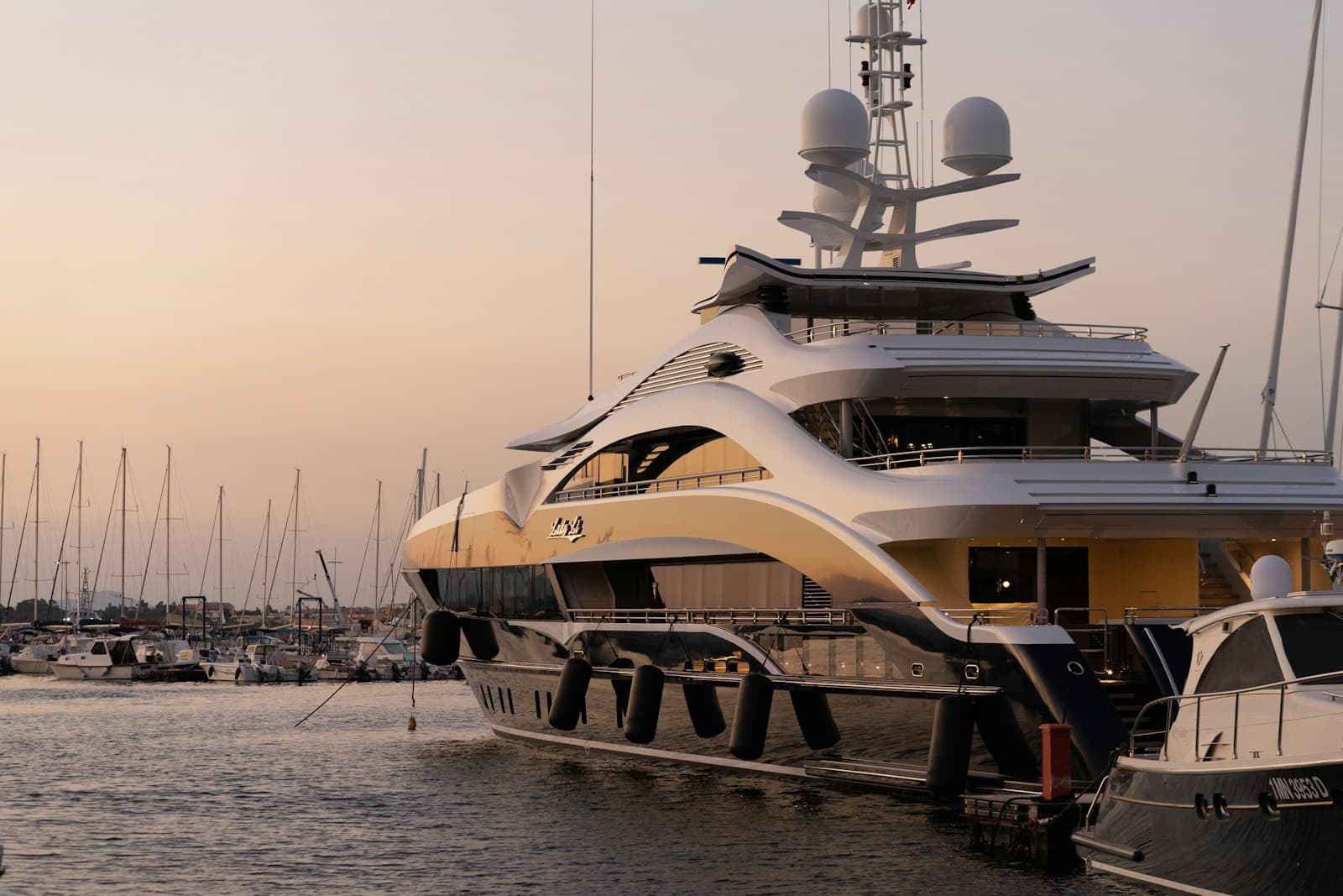 Yachts on display at a boat show
