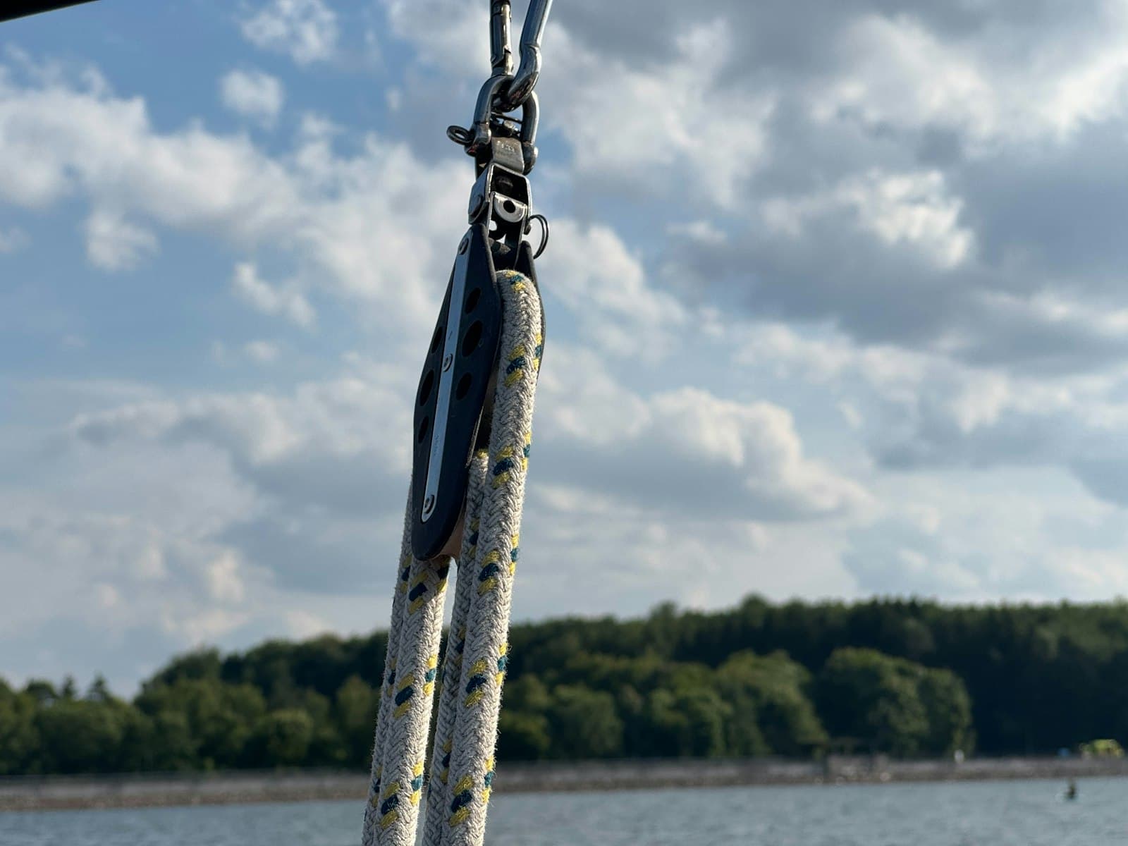 Ropes and pulleys detail on a sailboat